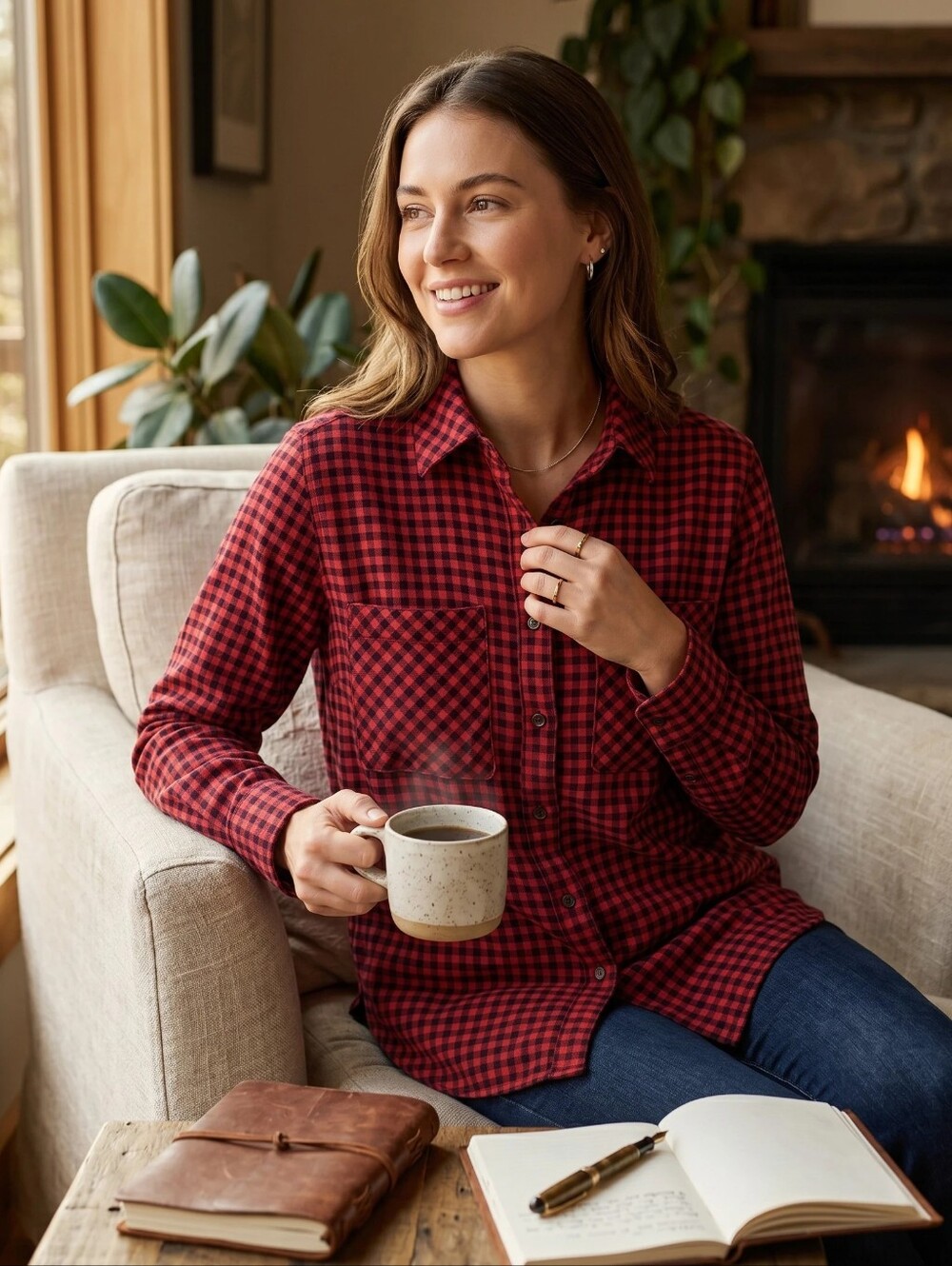J. Crew Red and Black Checkered Casual Shirt